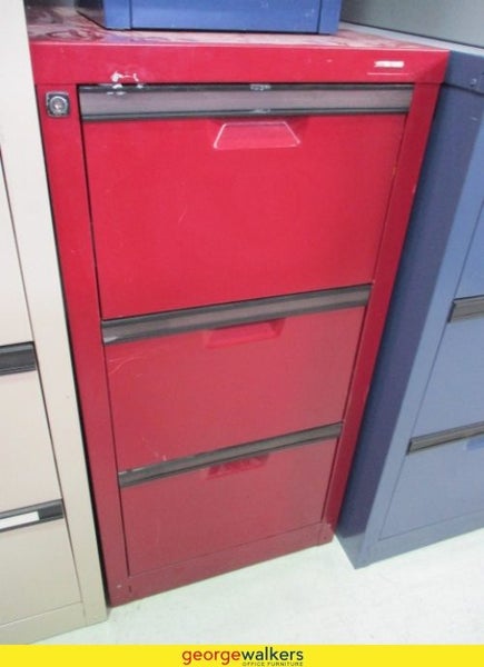3-Drawers Metal Filing Cabinet Cherry Red 1020mm