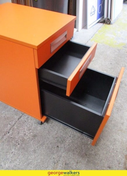3-Drawer Mobile Filing Cabinet Orange