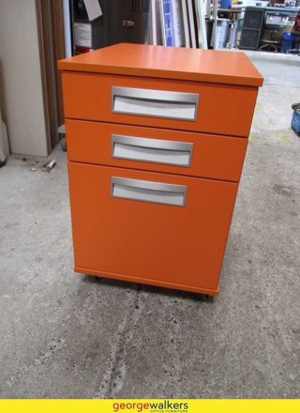 3-Drawer Mobile Filing Cabinet Orange