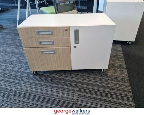 3-Drawer Mobile Caddy with side cupboard single door mobile