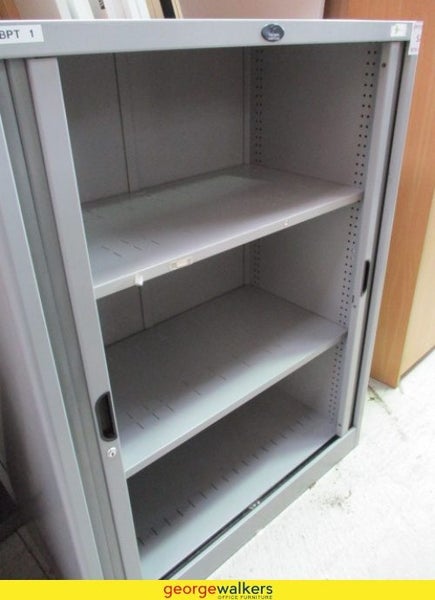2-Door Tambour Metal Cabinet Cupboard Grey