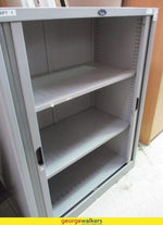 2-Door Tambour Metal Cabinet Cupboard Grey